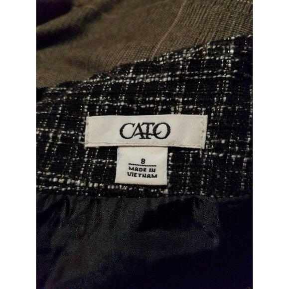 Catos Womens Stretch Skirt Size 8 Modest White Black Fringe Shimmer Lined - Picture 5 of 7